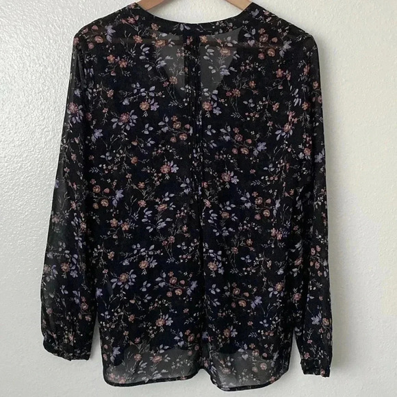 Joie M Black Floral Long Sleeve Silk Blouse - Picture 6 of 8